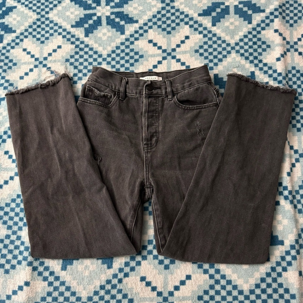 Pacsun Women’s Black Distressed High‎ Rise Straight Jeans Size 24